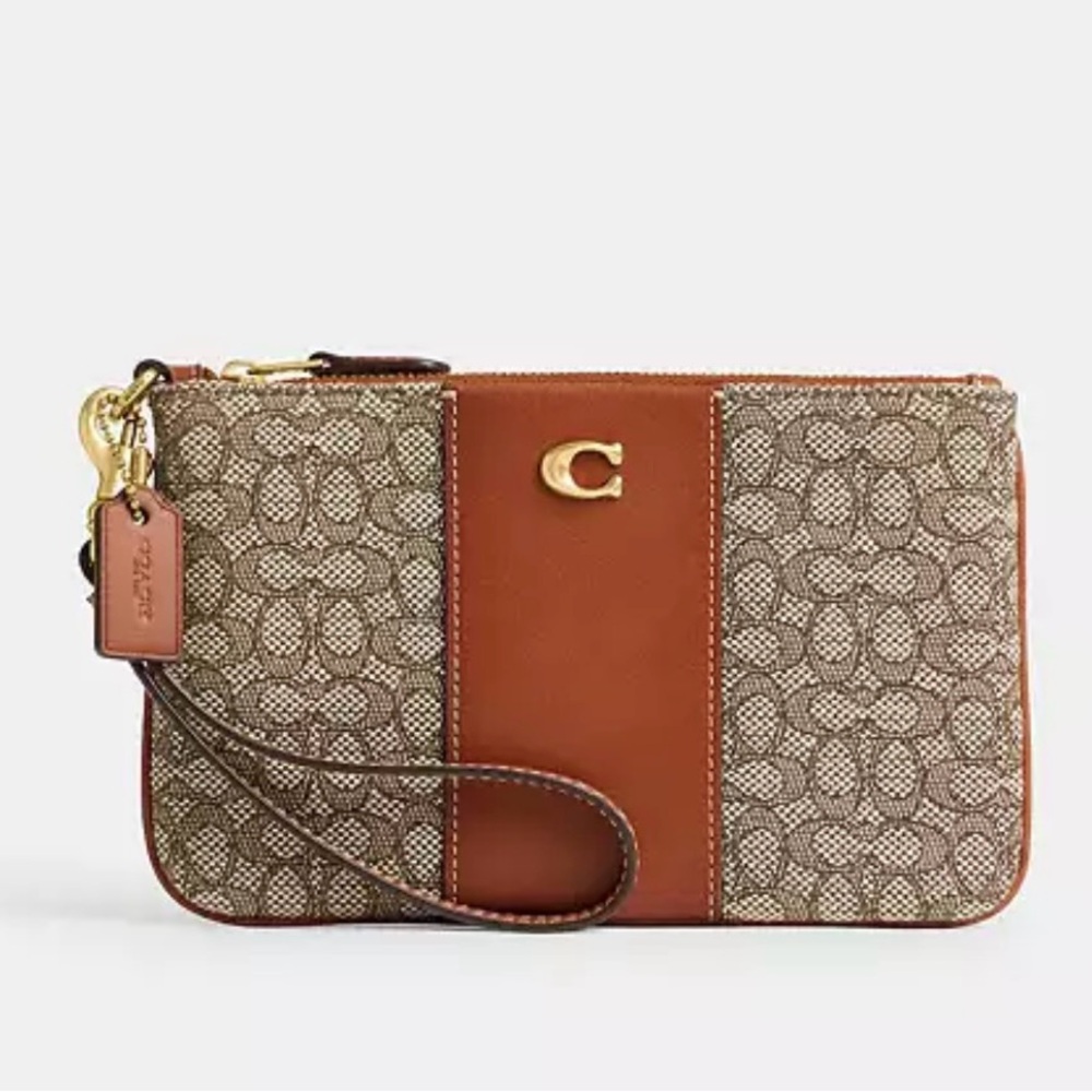 Coach Small Wristlet In Micro Signature Jacquard